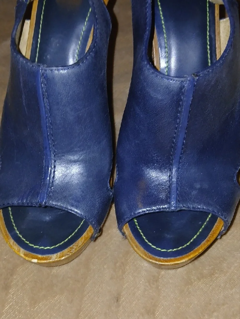 Frye Womens Dara Slingback Black And Green Leather Wooden Heels   Sz: 8.5